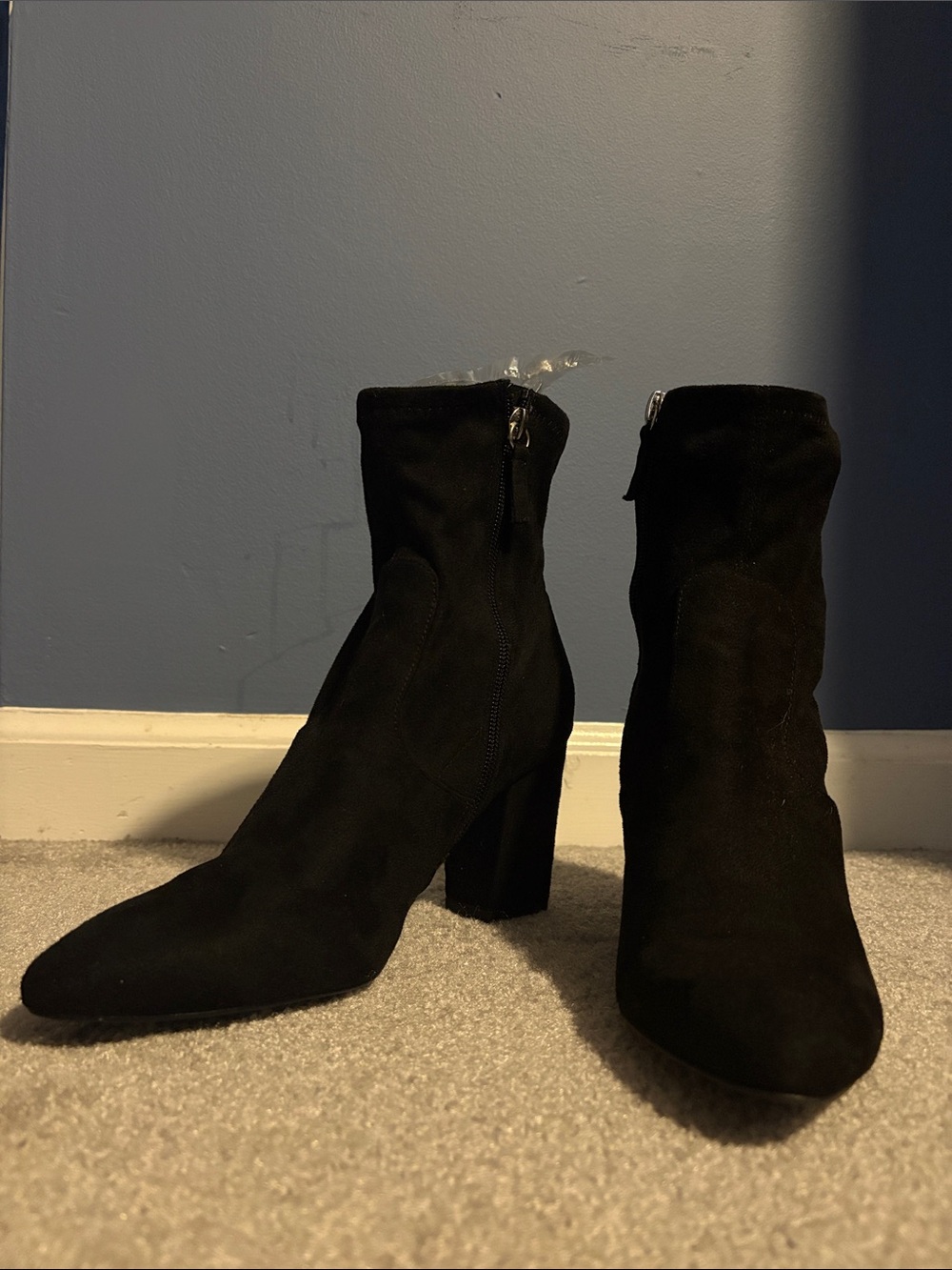 Black Suede Block Heel Ankle Boots - Women's size 8 MEDIUM